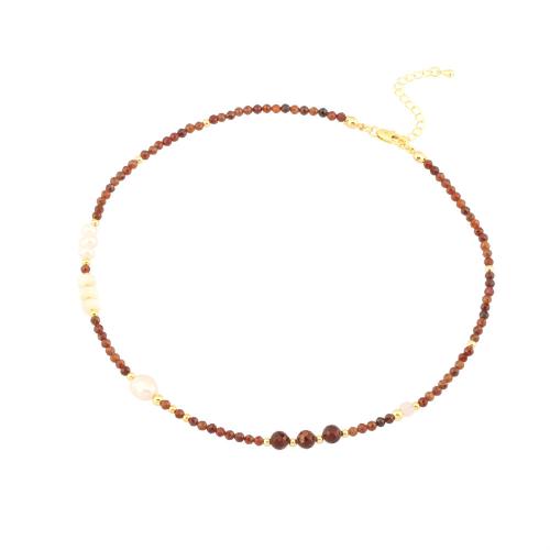 Edelsteen Halsketting, met Zoetwater Parel & Zinc Alloy, met 5cm extender keten, gepolijst, verschillende materialen voor de keuze & voor vrouw, Lengte Ca 40 cm, Verkocht door PC