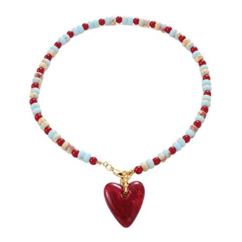 Edelsteen Halsketting, met Hars & Zinc Alloy, Hart, handgemaakt, Bohemien stijl & voor vrouw, Lengte Ca 50 cm, Verkocht door PC