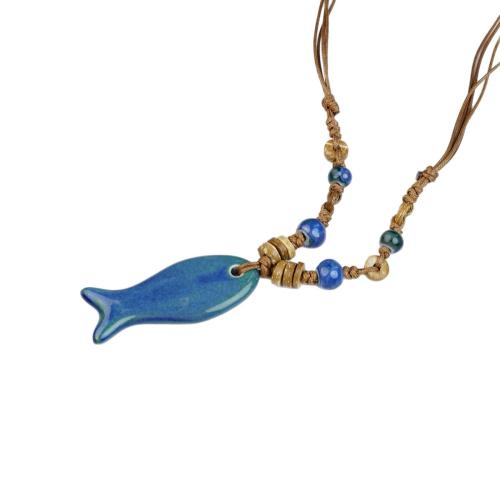 Porselein Halsketting, met Wax, Vis, mode sieraden & voor vrouw, meer kleuren voor de keuze, Lengte Ca 60 cm, Verkocht door PC