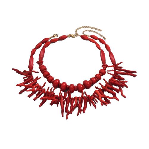 Hars Halsketting, 2 stuks & voor vrouw, rood, Gat:Ca 4mm, Verkocht door Stel