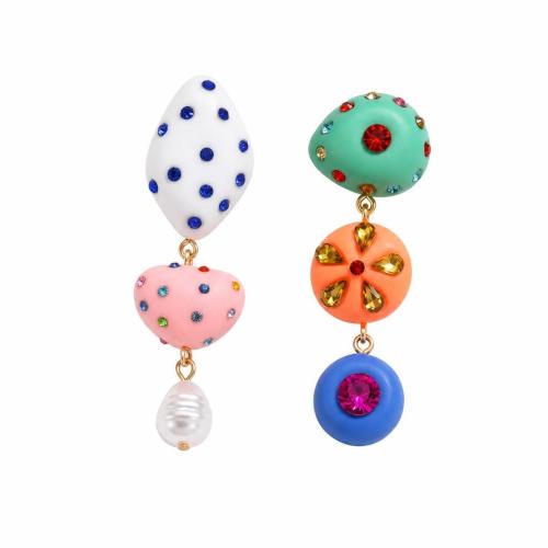 Resin Asymmetric Earrings for woman & with rhinestone Approx 4mm Sold By Pair