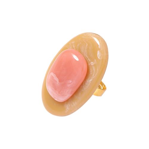 resina Anillo de dedo Cuff, con aleación de zinc, Óvalo, chapado en color dorado, Vintage & para mujer, agujero:aproximado 4mm, Vendido por UD