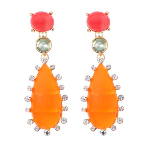 Resin Drop Earring with Zinc Alloy Teardrop plated for woman & with rhinestone Sold By Pair