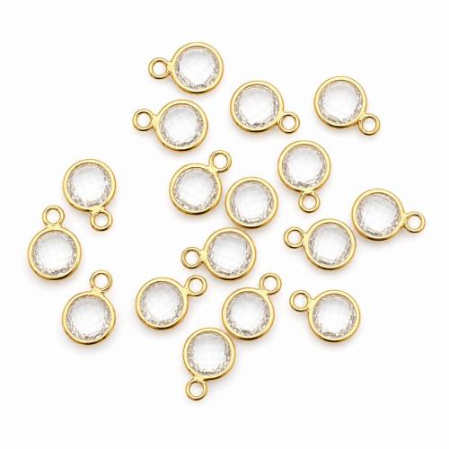 Pendentifs cristal, laiton, avec cristal, Rond, Placage, DIY, plus de couleurs à choisir, 9.50x6.60mm, 100PC/sac, Vendu par sac