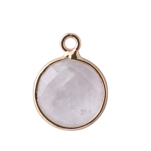Quartz Gemstone Pendants Clear Quartz Flat Round gold color plated DIY & faceted 15mm Sold By PC