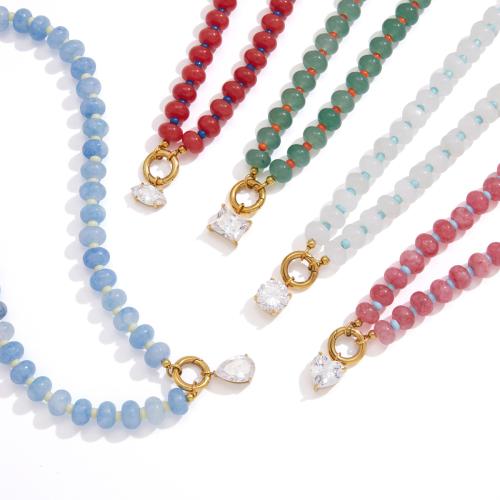 304 rozsdamentes acél Nyaklánc, -val Seedbead, -val 5cm extender lánc, arany színű aranyozott, divat ékszerek & mikro egyengetni cirkónia & a nő, több színt a választás, Hossz Kb 45 cm, Által értékesített PC