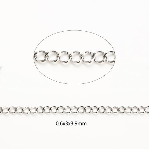 Cadena Oval de acero inoxidable, acero inoxidable 316, Bricolaje, color original, 0.60x3x3.90mm, 100m/Grupo, Vendido por Grupo