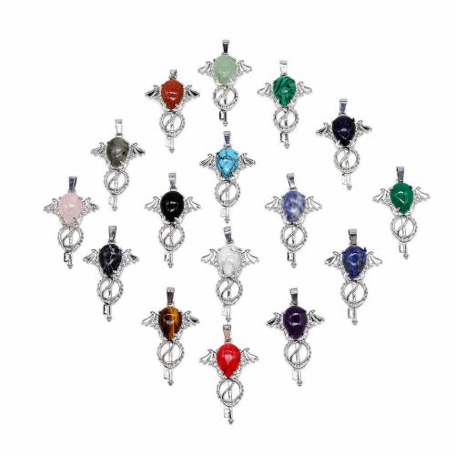 Gemstone Jewelry Pendants with Brass Angel Wing plated DIY Sold By PC