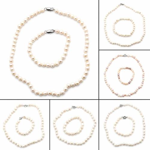 天然有核フレッシュウォーターパール ブレスレットとネックレス, とともに 銅, 2個 & 女性用, 無色, 売り手 セット