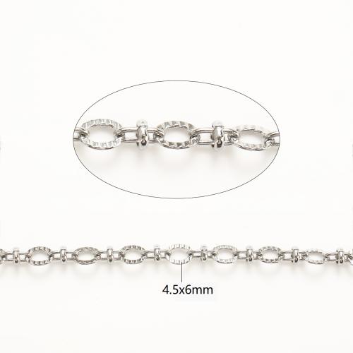 Owalne łańcucha ze stali nierdzewnej, Stal nierdzewna 304, DIY, oryginalny kolor, 4.50x6mm, 100m/wiele, sprzedane przez wiele