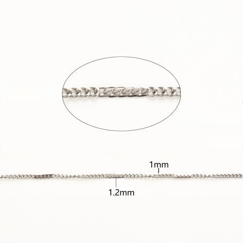 Nehrđajućeg čelika Curb Chain, 304 nehrđajućeg čelika, možete DIY, izvorna boja, 100m/Lot, Prodano By Lot