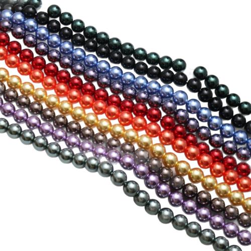 Pärlpärlor i glas, med Shell Pulver, Rund, DIY & olika material för val, fler färger för val, 8mm, Ca 48PC/Strand, Säljs av Strand