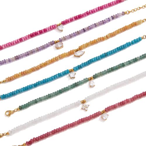 304 rostfritt stål Armband, med Ädelsten, med 3cm extender kedja, guldfärg pläterade, olika material för val & micro bana cubic zirconia & för kvinna, Längd Ca 17.5 cm, Säljs av PC