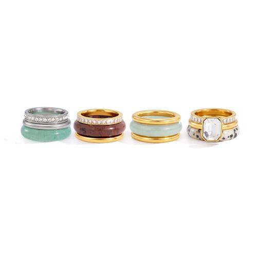 Aço inoxidável 304 anel Set, with misto de pedras semi-preciosas, Vario tipos a sua escolha & para mulher & com strass, vendido por Defina
