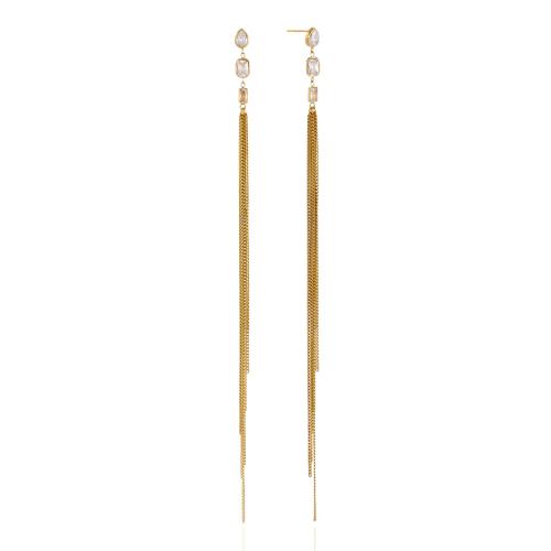 304ステンレススチール タッセルイヤリング, ゴールドメッキ, マイクロパヴェジルコニア & 女性用, 190mm, 売り手 ペア