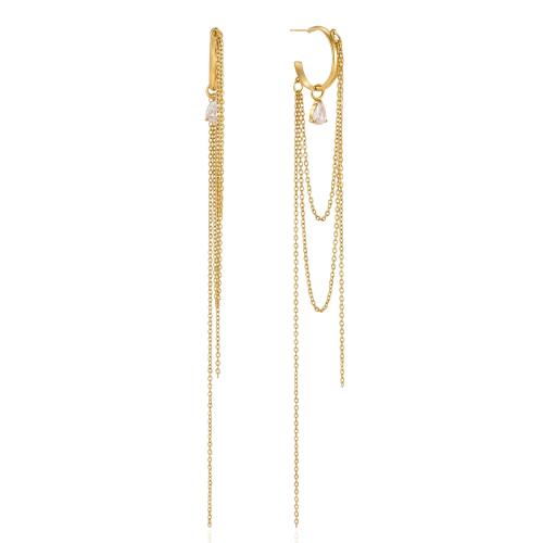 304ステンレススチール タッセルイヤリング, ゴールドメッキ, マイクロパヴェジルコニア & 女性用, 155.50mm, 売り手 ペア