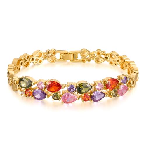metal Pulsera, chapado en color dorado, diverso tamaño para la opción & micro arcilla de zirconia cúbica & para mujer, Vendido por UD