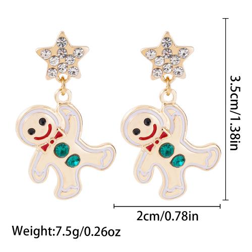 lega in zinco orecchini a goccia, Gingerbread Man, placcato color oro, Design natalizio & per la donna & smalto & con strass, 20x35mm, Venduto da coppia