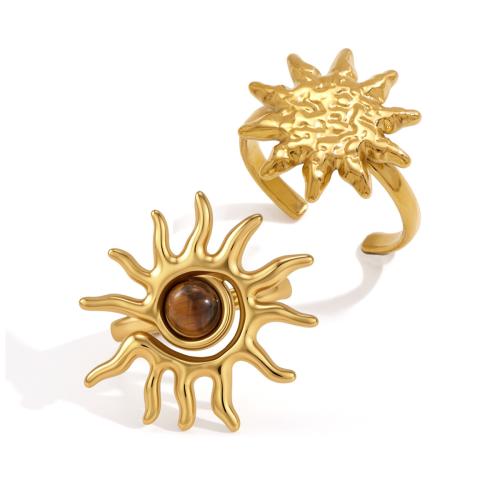 Aço inoxidável 304 Cuff Ring Finger, with olho de tigre, cromado de cor dourada, Vario tipos a sua escolha & para mulher, vendido por PC