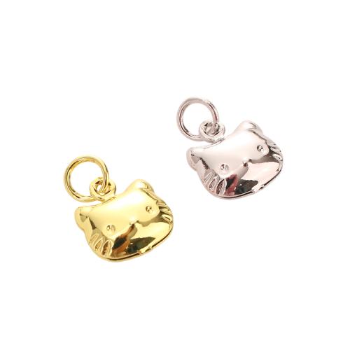 Monili d'ottone Ciondoli, ottone, Gatto, placcato, DIY, nessuno, 10x9x4.50mm, Foro:Appross. 3.5mm, Venduto da PC