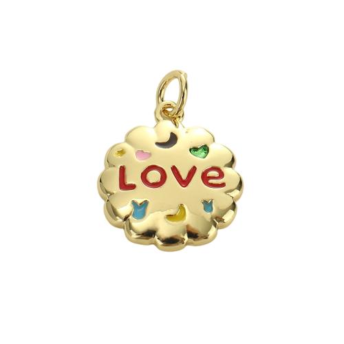 Monili d'ottone Ciondoli, ottone, placcato oro vero, DIY & con modello lettera & smalto, 16.80x14.60x2mm, Foro:Appross. 3.5mm, Venduto da PC