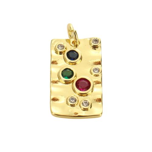 Cilindrata Zircone micro pavimenta il pendente di ottone, Rettangolo, placcato oro vero, DIY & Micro spianare cubic zirconia, 17.60x10x2.20mm, Foro:Appross. 3.5mm, Venduto da PC