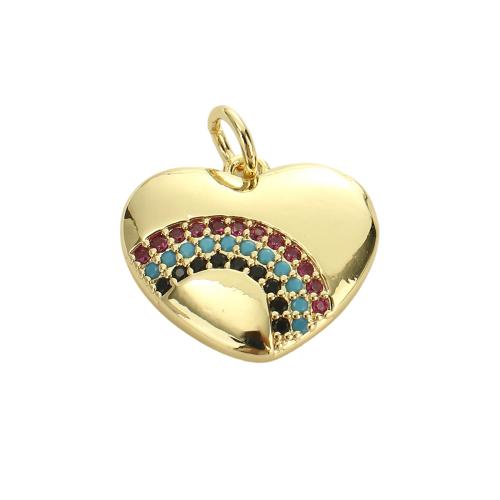 Cilindrata Zircone micro pavimenta il pendente di ottone, Cuore, placcato oro vero, DIY & Micro spianare cubic zirconia, 14.70x16.10x2.50mm, Foro:Appross. 3.5mm, Venduto da PC