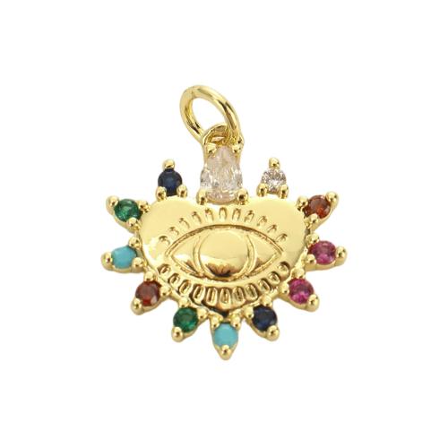 Cilindrata Zircone micro pavimenta il pendente di ottone, occhio, placcato oro vero, DIY & Micro spianare cubic zirconia, 17x16.70x2mm, Foro:Appross. 3.5mm, Venduto da PC