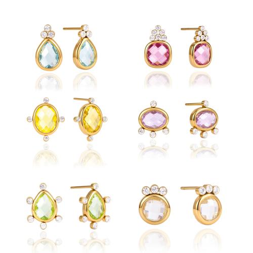 304 rostfritt stål Stud Earring, med Glas, plated, olika stilar för val & för kvinna & med strass, Säljs av Par
