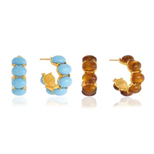 304 rostfritt stål Stud Earring, med turkos & Harts, guldfärg pläterade, mode smycken & för kvinna, fler färger för val, 21.40x8mm, Säljs av Par