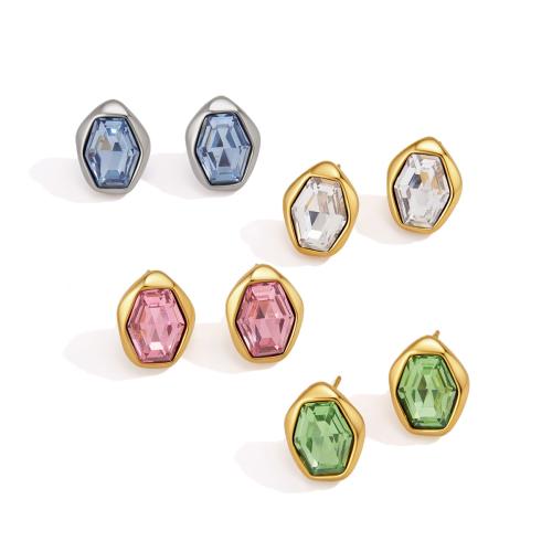 304 rostfritt stål Stud Earring, med Glas, Geometriskt mönster, mode smycken & för kvinna, fler färger för val, 13.50x17.30mm, Säljs av Par