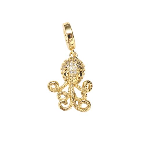 Cúbicos Circonia Colgante Latón Micro pavimenta, metal, Pulpo, chapado en oro real, Bricolaje & micro arcilla de zirconia cúbica, 20x15x3mm, agujero:aproximado 5mm, Vendido por UD