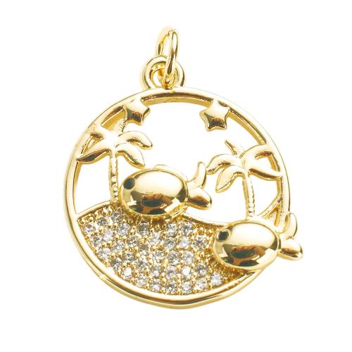 Cúbicos Circonia Colgante Latón Micro pavimenta, metal, chapado en oro real, Bricolaje & micro arcilla de zirconia cúbica & hueco, 18x19x3mm, agujero:aproximado 4mm, Vendido por UD