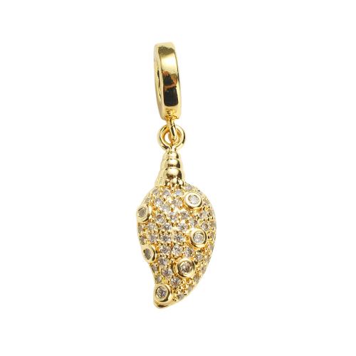Cilindrata Zircone micro pavimenta il pendente di ottone, placcato oro vero, DIY & Micro spianare cubic zirconia, 23x10x4mm, Foro:Appross. 5mm, Venduto da PC