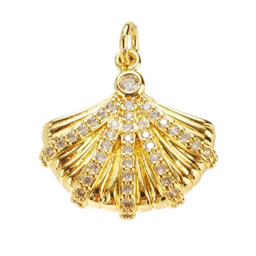 Cilindrata Zircone micro pavimenta il pendente di ottone, Conchiglia, placcato oro vero, DIY & Micro spianare cubic zirconia, 20x20x3mm, Foro:Appross. 4mm, Venduto da PC