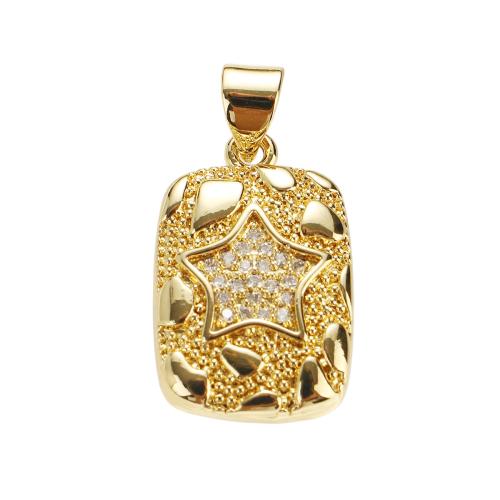 Cilindrata Zircone micro pavimenta il pendente di ottone, Rettangolo, placcato oro vero, DIY & Micro spianare cubic zirconia, 16x13x3mm, Foro:Appross. 7x5mm, Venduto da PC