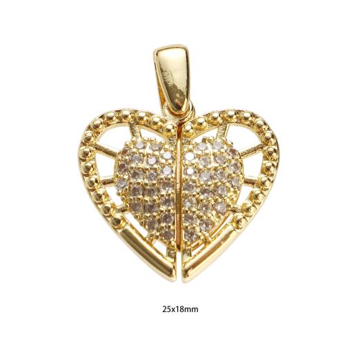 Kubické zirkonie Mikro dláždí mosaz s přívěskem, Okřídlené srdce, skutečný pozlacené, DIY & micro vydláždit kubické zirkony, 25x18x4mm, Otvor:Cca 7x5mm, Prodáno By PC