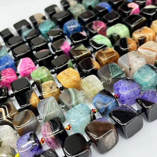 Gemstone Smycken Pärlor, Agat, med Naturliga Quartz, Square, polerad, DIY, fler färger för val, 12x12mm, Ca 25PC/Strand, Säljs av Strand