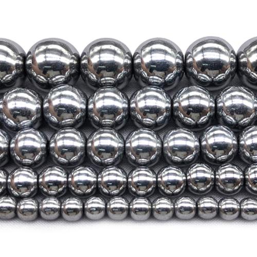 Nem mágneses hematit gyöngyök, Kerek, galvanizált, DIY & különböző méretű a választás, ezüst, Naponta eladott Kb 37 cm Strand