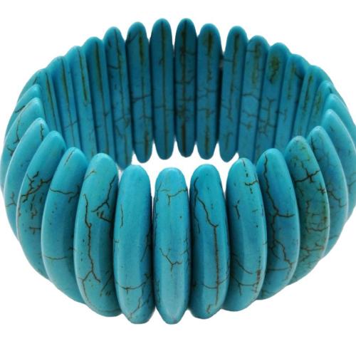 Turquoise Bracelet polished elastic & folk style & Unisex turquoise blue Length Approx 7 Inch Sold By PC