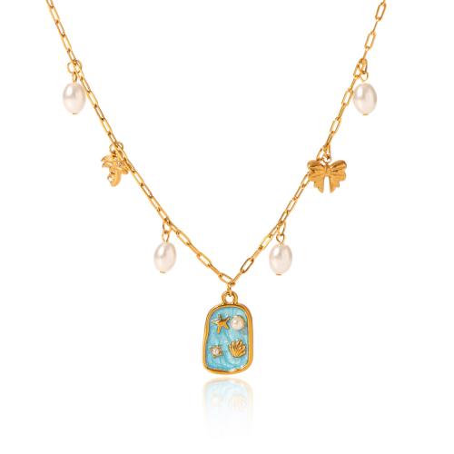 Titantium acciaio collana, with perla in plastica, stili diversi per la scelta & per la donna & smalto, Venduto da PC