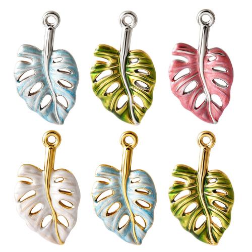 Stainless Steel Pendants 304 Stainless Steel Leaf Vacuum Ion Plating DIY & enamel & hollow Sold By PC