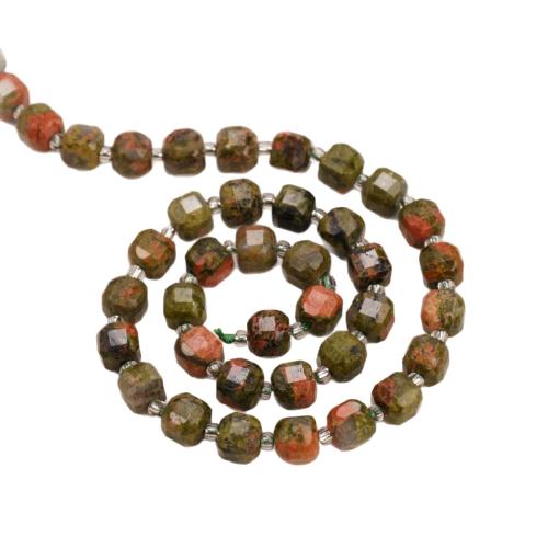Unakite Beads, Square, poleret, du kan DIY & forskellig størrelse for valg & facetteret, Solgt Per Ca. 38 cm Strand