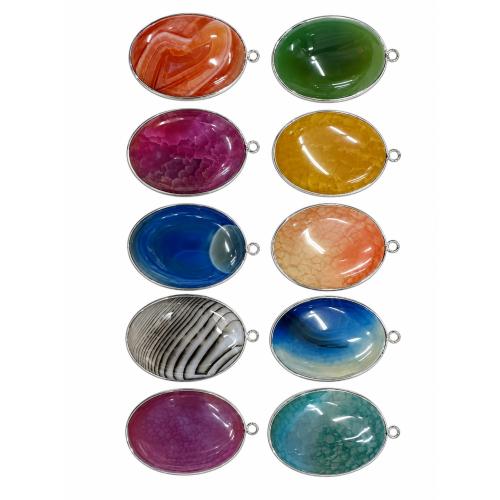 Lace Agate Pendants Oval random style & DIY mixed colors Approx 2.5mm Sold By PC