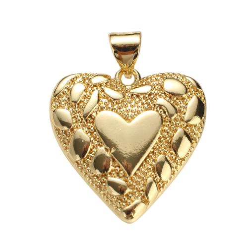 Brass Szív Medálok, Sárgaréz, valódi aranyozott, DIY, 21x20x3mm, Lyuk:Kb 7x5mm, Által értékesített PC
