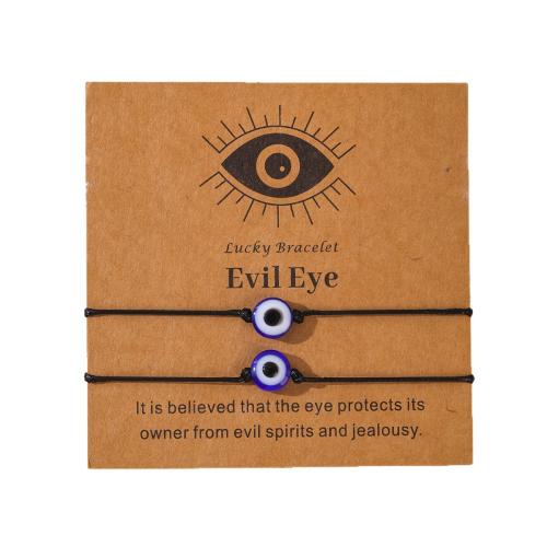 Wax Cord Bracelet with Resin Flat Round handmade Unisex & evil eye pattern Inner Approx 80mm Sold By PC