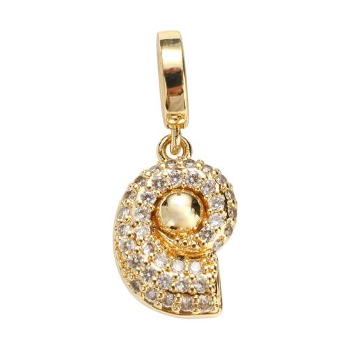 Kubni cirkonij Micro Pave Brass Privjesak, Mesing, Ljuštura, real pozlatom, možete DIY & micro utrti kubni cirkonij, 18x12x4mm, Rupa:Približno 5mm, Prodano By PC
