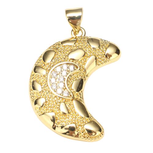 Kubni cirkonij Micro Pave Brass Privjesak, Mesing, Mjesec, real pozlatom, možete DIY, 25x19x3mm, Rupa:Približno 7x5mm, Prodano By PC
