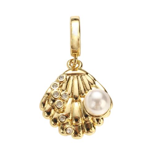 Ciúbach Zirconia siogairlín Micrimhilseogra réiteodh Prás, le Pearl Plaisteacha, Shell, óir fíor plated, DIY & micrea réiteach zirconia ciúbach, 20x17x7mm, Poll:Thart 5mm, Díolta De réir PC