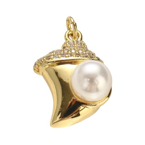 Cubic Zirconia Micro Pave bronze Pingente, cobre, with Concha de resina, Concha, banhado a ouro genuino, DIY & micro pavimento em zircônia cúbica, 22x14x10mm, Buraco:Aprox 4mm, vendido por PC